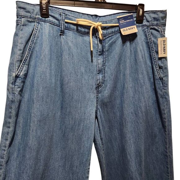 Old Navy high rise drapey drawcord wide leg full length pants blue 16 New - Picture 2 of 8